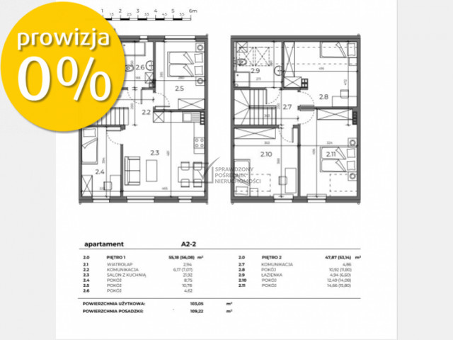 Apartament dwupoziomowy 103,05 m2, 6 pok.